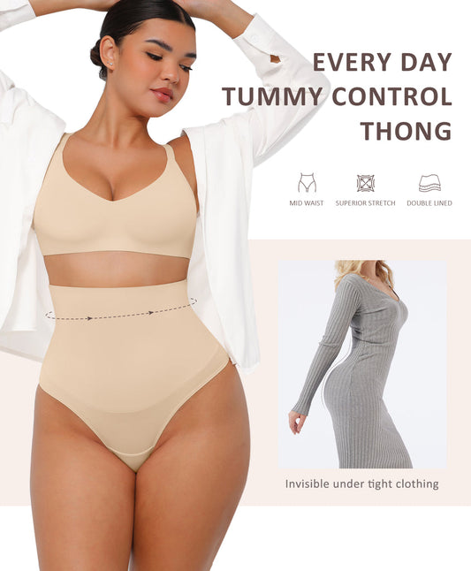 Mid-waisted Thong Tummy Control Shaper Panties