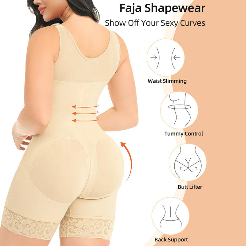 Tummy Control Post Surgery Full Body Shaper Butt Lifter With Zipper Crotch