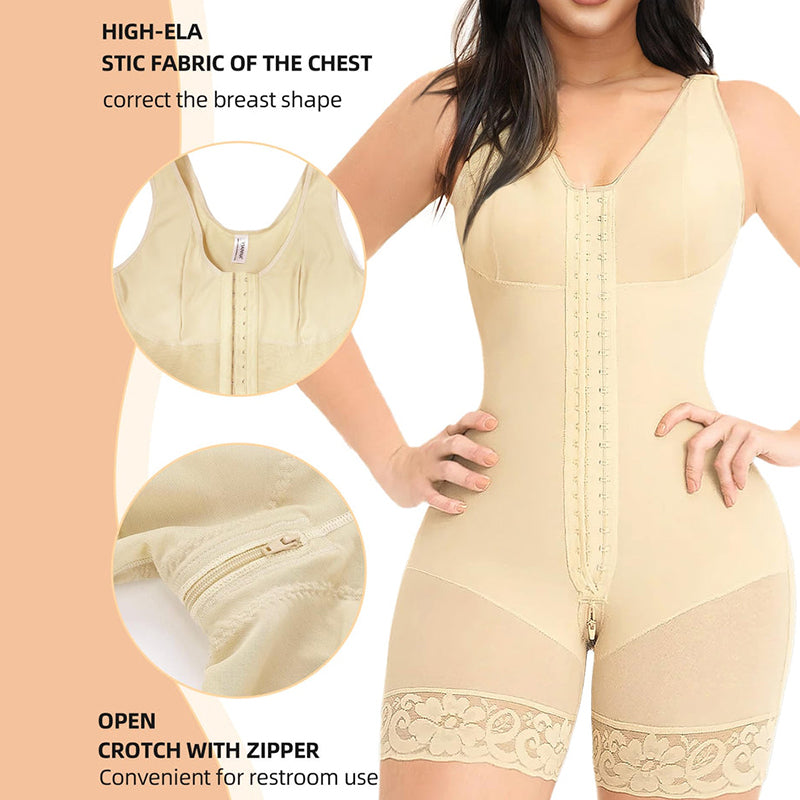 Tummy Control Post Surgery Full Body Shaper Butt Lifter With Zipper Crotch